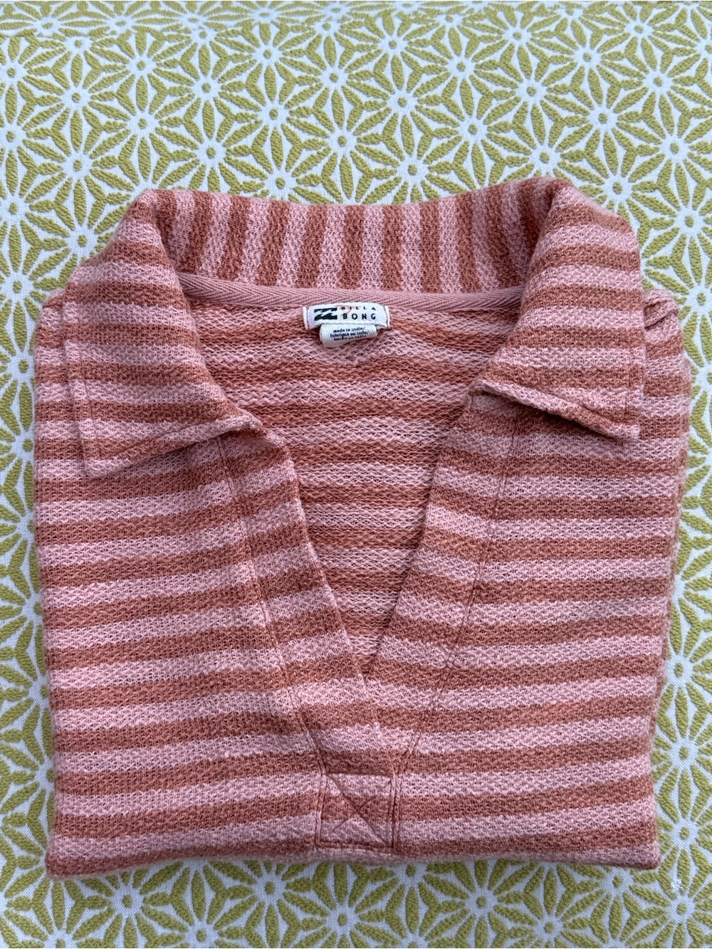 Billabong Peach-Striped Cropped Polo Top